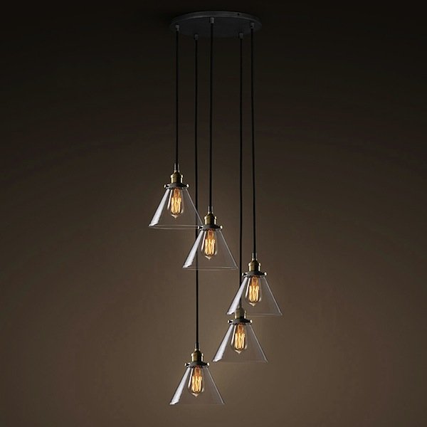 Подвесной светильник Loft Clear Glass Wide Cloche 5 Черный Подвесной светильник Loft Clear Glass Wide Cloche 5 Черный в Грозном | Loft Concept