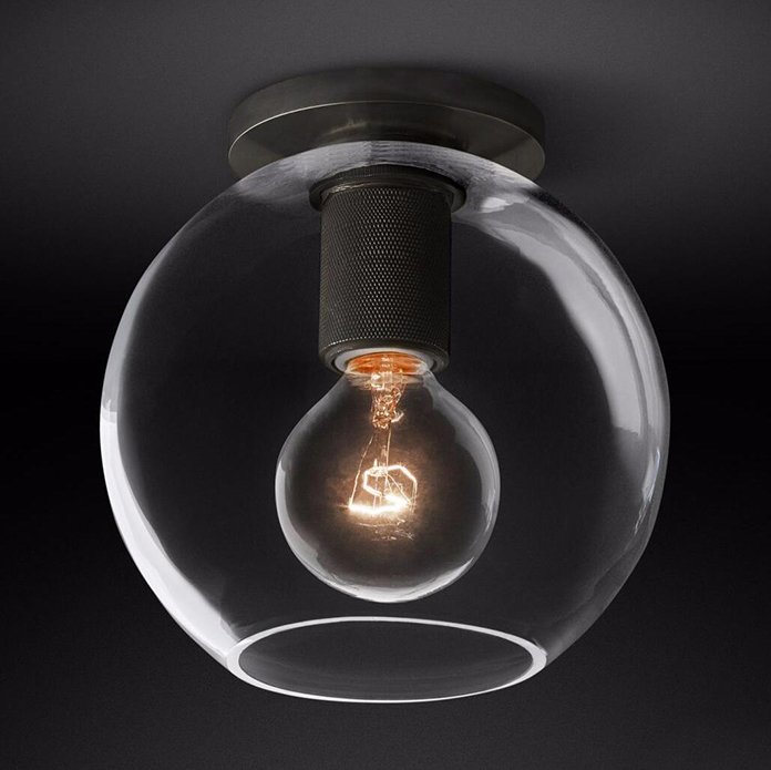 Потолочный светильник RH Utilitaire Globe  Shade Flushmount Black Прозрачное Стекло Темная бронза в Грозном | Loft Concept 