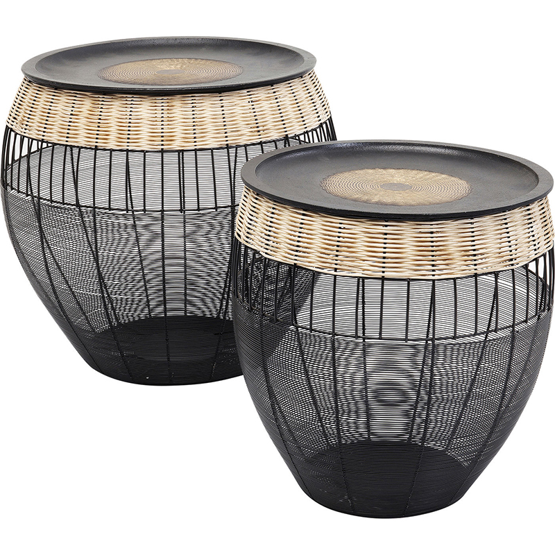 Комплект приставных столов African Wicker Drums Черный Древесина Комплект приставных столов African Wicker Drums Черный Древесина в Грозном | Loft Concept