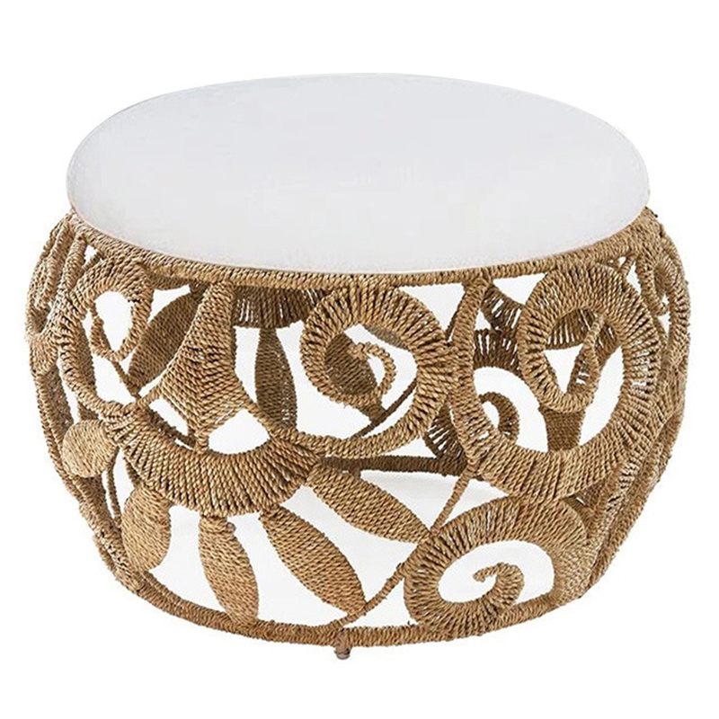Плетеный пуф Azure Wicker Pouf Бежевый Белый в Грозном | Loft Concept 