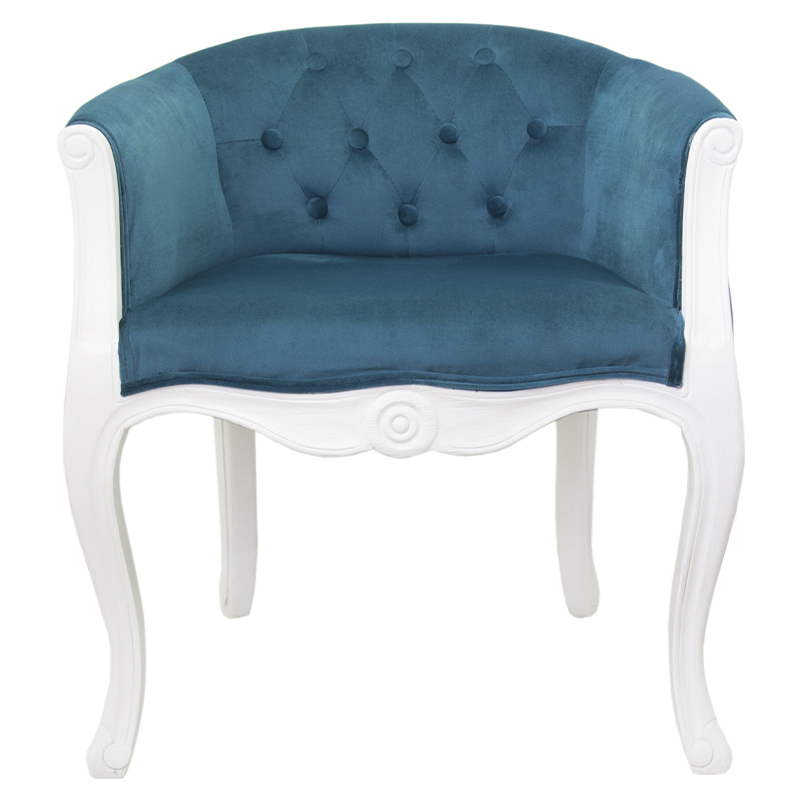 Кресло низкое в стиле прованс Louis French Armchair white and blue velour Бирюзовый Белый Кресло низкое в стиле прованс Louis French Armchair white and blue velour Бирюзовый Белый в Грозном | Loft Concept