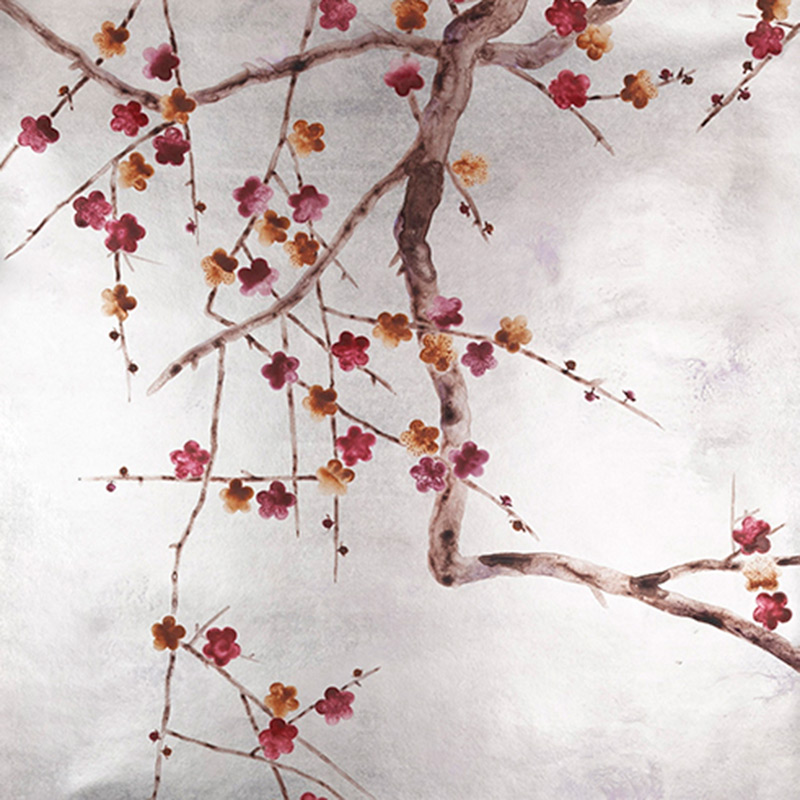 Обои ручная роспись Plum Blossom Original colourway on Tarnished Silver gilded paper with pearlescent antiquing Обои ручная роспись Plum Blossom Original colourway on Tarnished Silver gilded paper with pearlescent antiquing в Грозном | Loft Concept