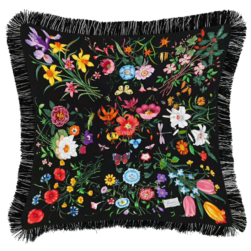 Декоративная подушка Cтиль Gucci Wildflowers Черный Мульти Декоративная подушка Cтиль Gucci Wildflowers Черный Мульти в Грозном | Loft Concept