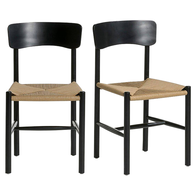 Комплект из 2-х стульев Wicker Black Chairs Бежевый Черный в Грозном | Loft Concept 