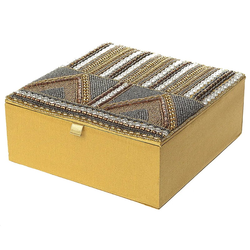 Шкатулка с вышивкой из бисера Lixin Beads Embroidery Box Золотой Серебряный Коричневый в Грозном | Loft Concept 