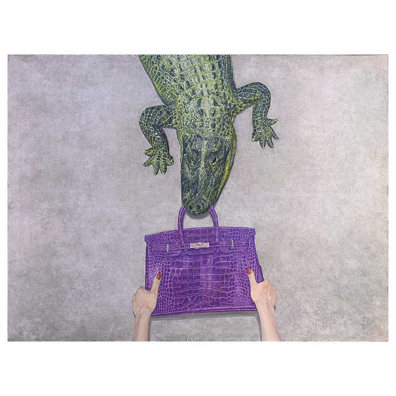 Картина Gator Birkin Hands Серый Фиолетовый Зеленый Красный Картина Gator Birkin Hands Серый Фиолетовый Зеленый Красный в Грозном | Loft Concept