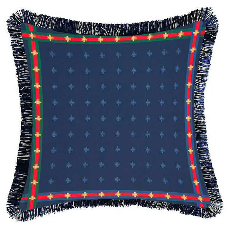 Декоративная подушка Cтиль Gucci Bee Pattern Blue Синий Декоративная подушка Cтиль Gucci Bee Pattern Blue Синий в Грозном | Loft Concept