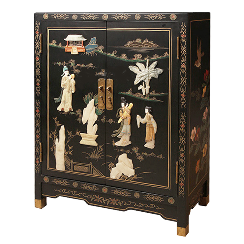 Черный Двухдверный Комод в Китайском стиле с каменным Барельефом Black Chinese Chest of drawers Черный Мульти Черный Двухдверный Комод в Китайском стиле с каменным Барельефом Black Chinese Chest of drawers Черный Мульти в Грозном | Loft Concept