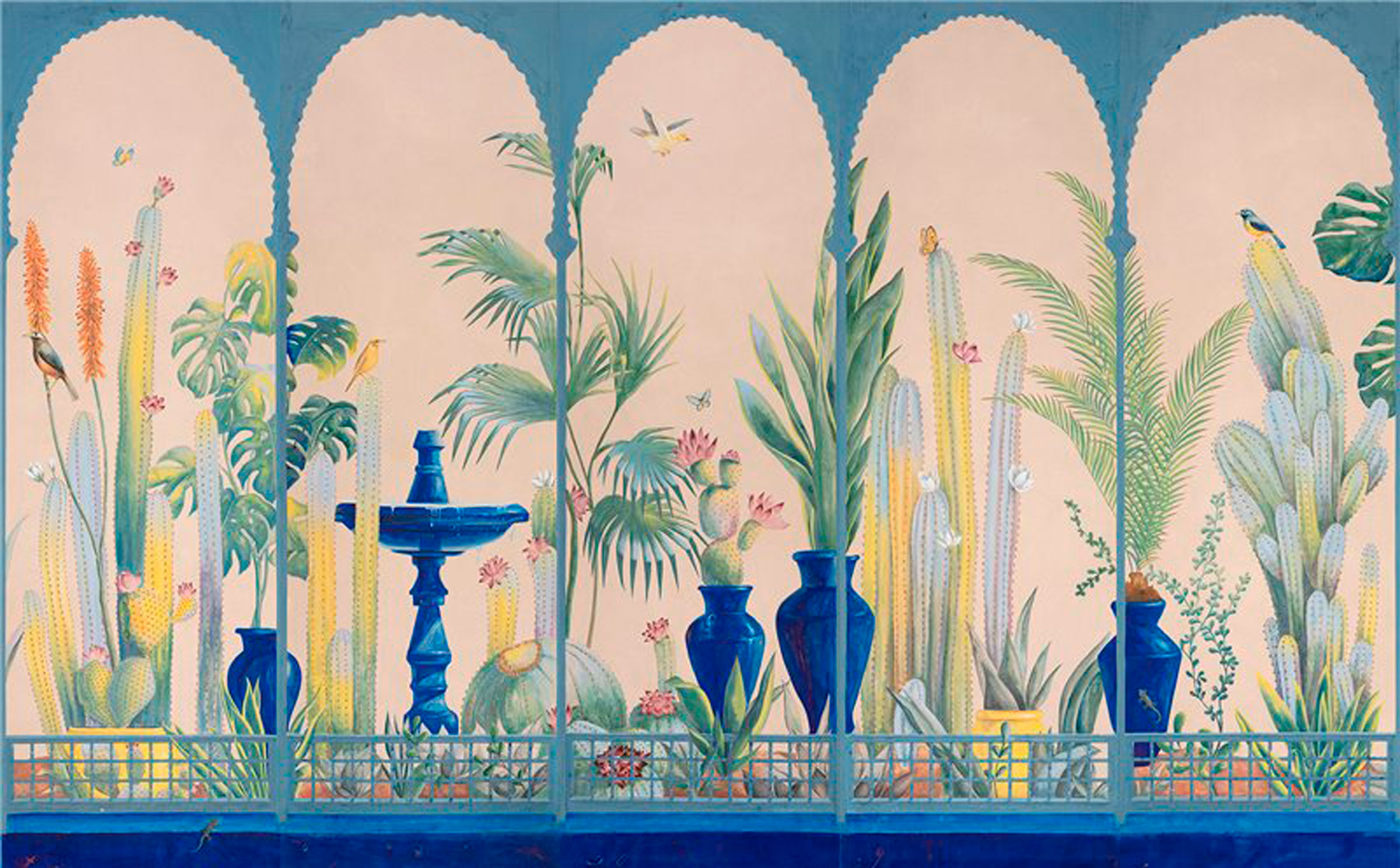 Обои ручная роспись Jardin Marrakech Majorelle on painted Xuan paper Обои ручная роспись Jardin Marrakech Majorelle on painted Xuan paper - постер Loft-Concept в Грозном