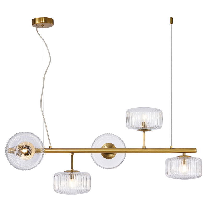 Люстра Blown Glass с прозрачными рельефными плафонами Латунь Прозрачный Люстра Blown Glass с прозрачными рельефными плафонами Латунь Прозрачный в Грозном | Loft Concept