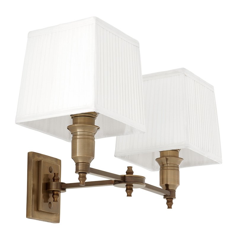 Бра Wall Lamp Lexington Double Brass+White Латунь Античная полированная Белый Бра Wall Lamp Lexington Double Brass+White Латунь Античная полированная Белый в Грозном | Loft Concept