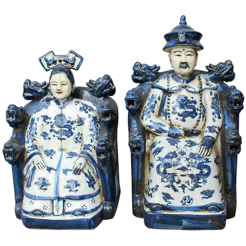 Комплект из двух статуэток Emperor and Empress Белый Синий Комплект из двух статуэток Emperor and Empress Белый Синий в Грозном | Loft Concept