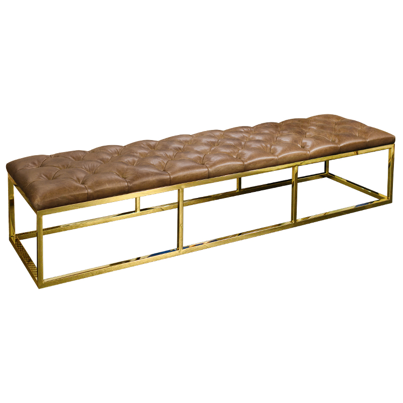 Банкетка Helewise Leather Brown Bench Коричневый Золотой Банкетка Helewise Leather Brown Bench Коричневый Золотой в Грозном | Loft Concept