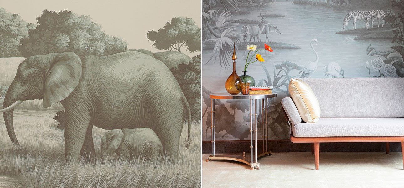 Обои ручная роспись African Savannah Crystal Grey on scenic paper - фото