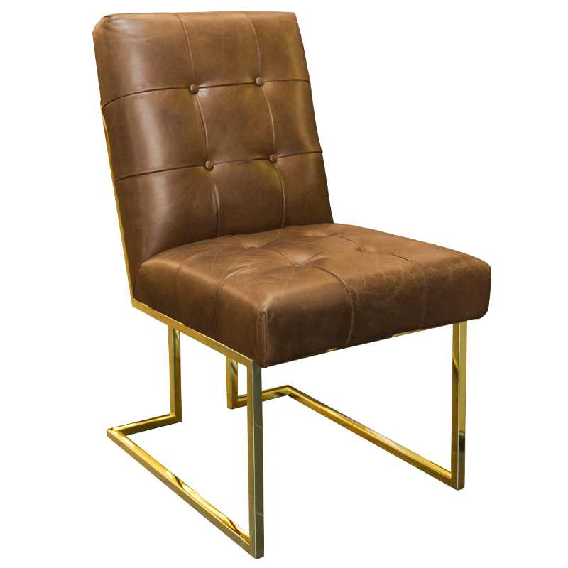 Кресло Alais Leather Armchair Коричневый Глянцевое золото Кресло Alais Leather Armchair Коричневый Глянцевое золото в Грозном | Loft Concept