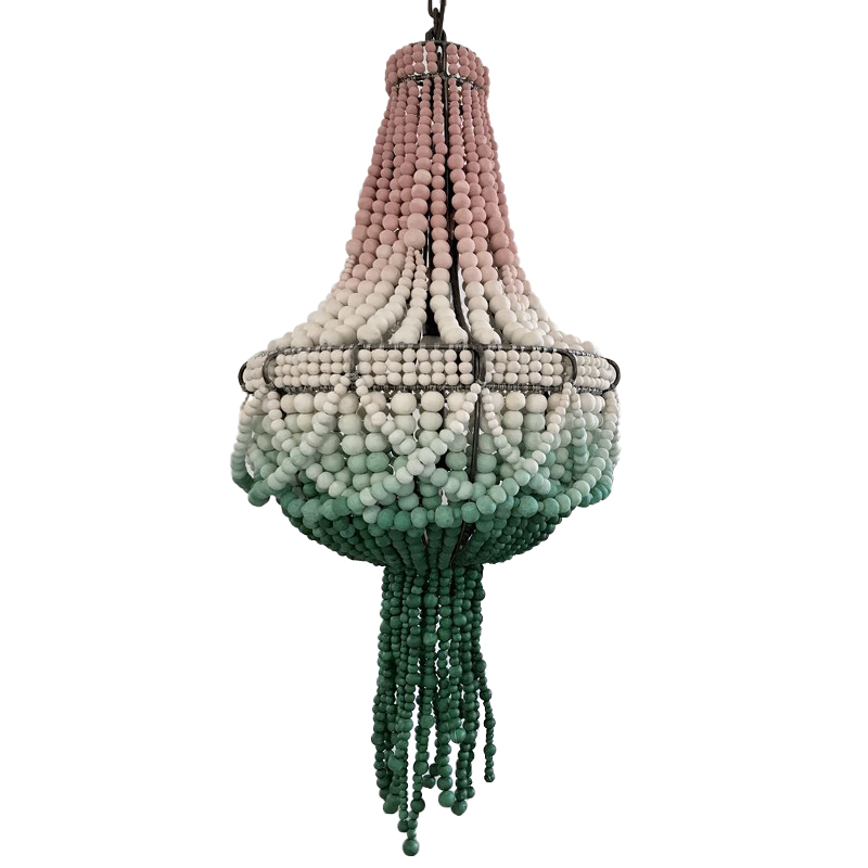 Люстра каплевидной формы с декором из круглых бусин Ombre Green Pink Chandelier Розовый Молочный Зеленый Люстра каплевидной формы с декором из круглых бусин Ombre Green Pink Chandelier Розовый Молочный Зеленый в Грозном | Loft Concept