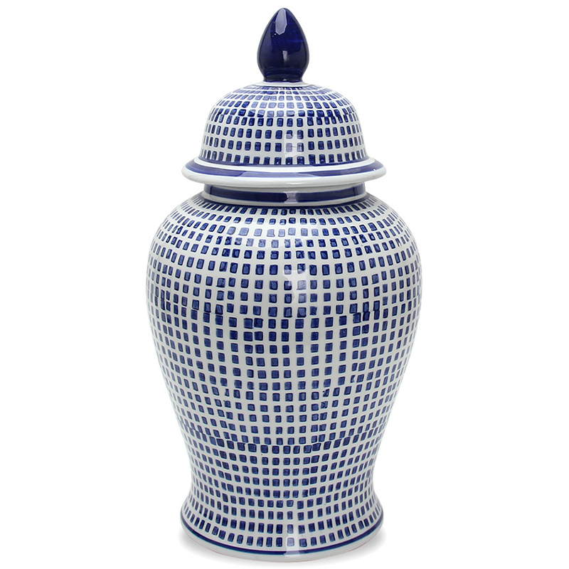 Ваза с крышкой Oriental Blue & White Square Pattern Vase Белый Синий Ваза с крышкой Oriental Blue & White Square Pattern Vase Белый Синий в Грозном | Loft Concept
