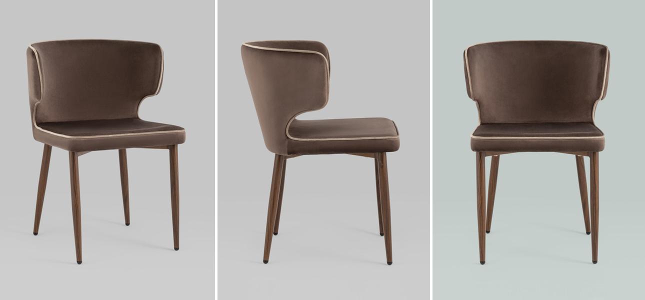 Стул Mateo Chair Коричневый Велюр с Белым Кантом - фото