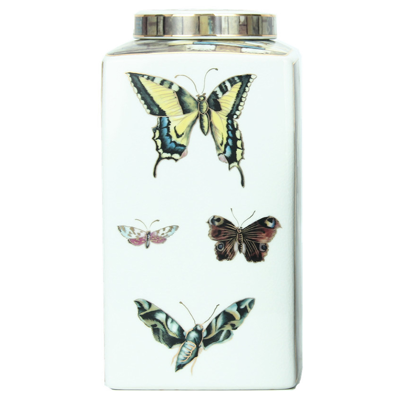 Ваза с крышкой Ceramic Flowers and Butterflies Vase Белый Мульти Ваза с крышкой Ceramic Flowers and Butterflies Vase Белый Мульти в Грозном | Loft Concept