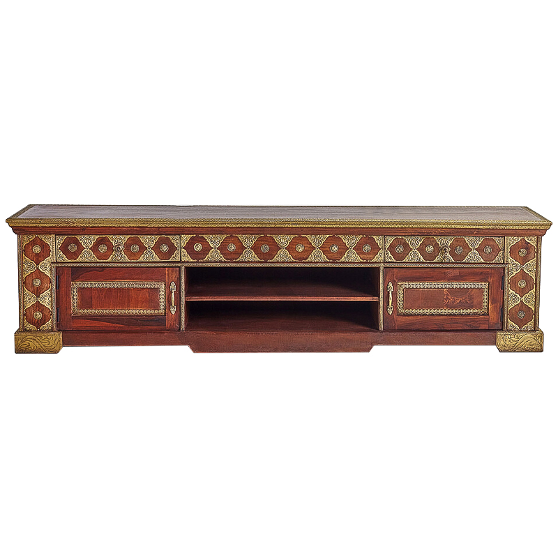 ТВ-тумба с латунной чеканкой Tejas Indian Inlaid TV Stand Коричневый Латунь ТВ-тумба с латунной чеканкой Tejas Indian Inlaid TV Stand Коричневый Латунь в Грозном | Loft Concept