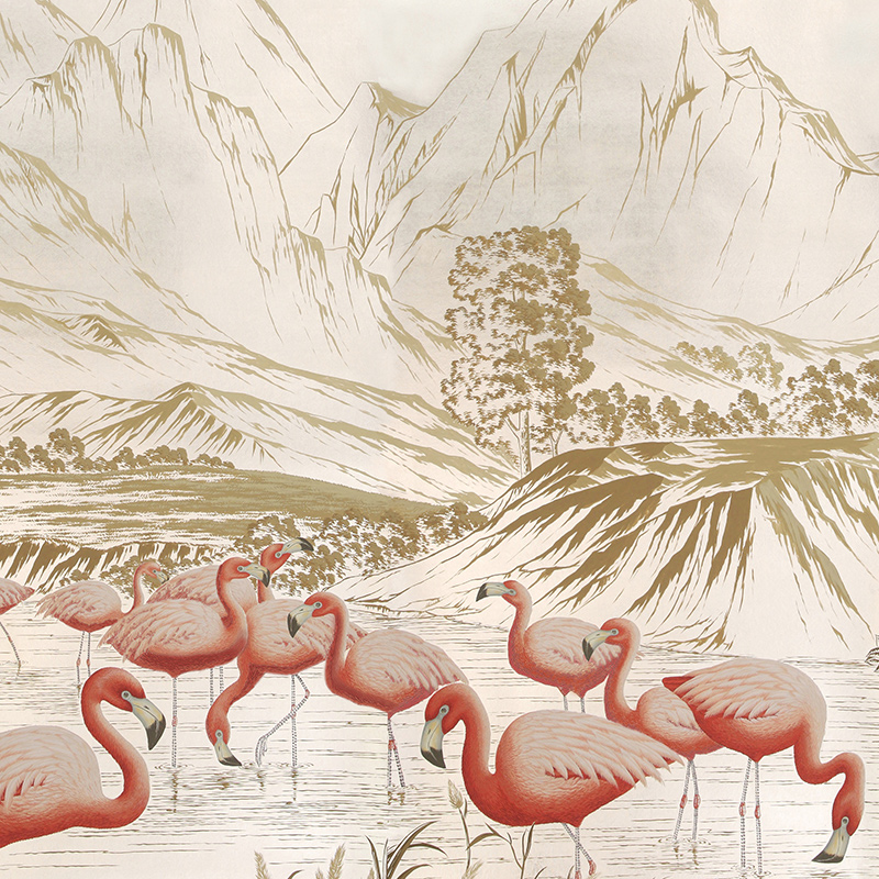 Обои ручная роспись Flamingos Flamingo on Tarnished Silver gilded Xuan paper Обои ручная роспись Flamingos Flamingo on Tarnished Silver gilded Xuan paper в Грозном | Loft Concept