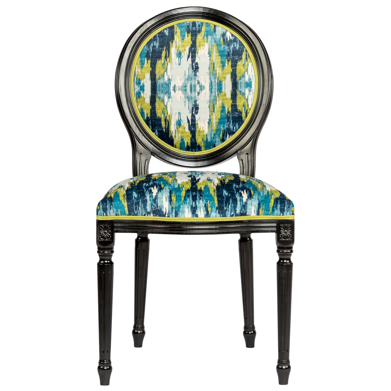 Мягкий стул с сине-зеленым узором Ikat Pattern Черный Мульти Мягкий стул с сине-зеленым узором Ikat Pattern Черный Мульти в Грозном | Loft Concept