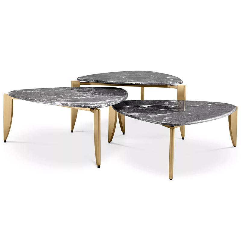 Комплект из трех кофейных столов Eichholtz Coffee Table Regioni set of 3 Латунь Серый Комплект из трех кофейных столов Eichholtz Coffee Table Regioni set of 3 Латунь Серый в Грозном | Loft Concept