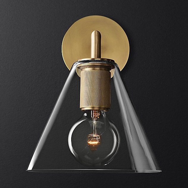 Бра RH Utilitaire Funnel Shade Single Sconce Brass Прозрачное Стекло Латунь Бра RH Utilitaire Funnel Shade Single Sconce Brass Прозрачное Стекло Латунь в Грозном | Loft Concept