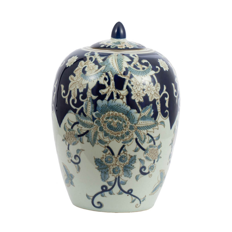 Ваза с крышкой Blue & White Ornament Vase barrel Белый Синий Ваза с крышкой Blue & White Ornament Vase barrel Белый Синий в Грозном | Loft Concept