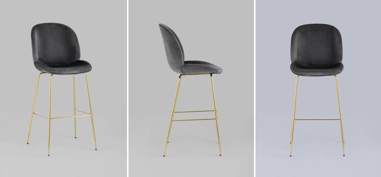 Барный Стул Серый Велюр Vendramin Chair - фото