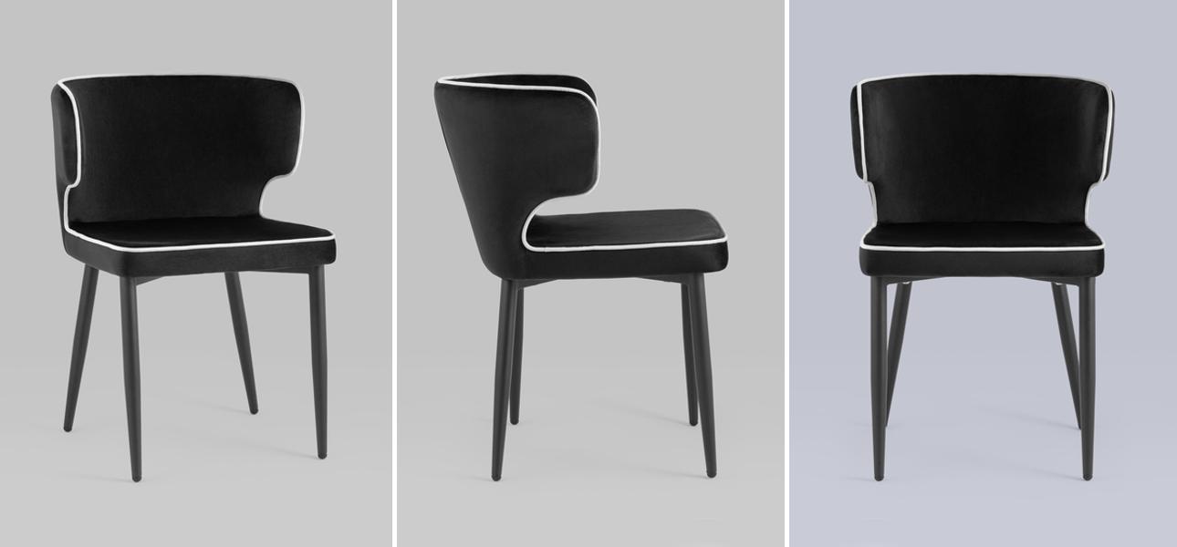 Стул Mateo Chair Черный Велюр с Белым кантом - фото