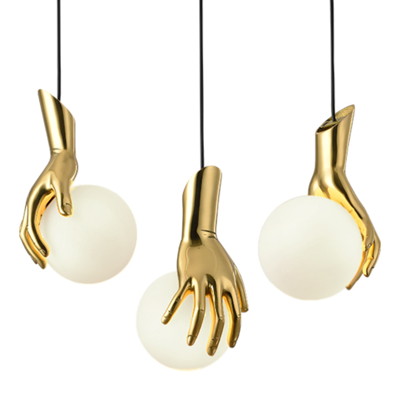 Подвесной светильник Золотая рука Gold Hand Pendant lamp Глянцевое золото Прозрачный белый Подвесной светильник Золотая рука Gold Hand Pendant lamp Глянцевое золото Прозрачный белый в Грозном | Loft Concept