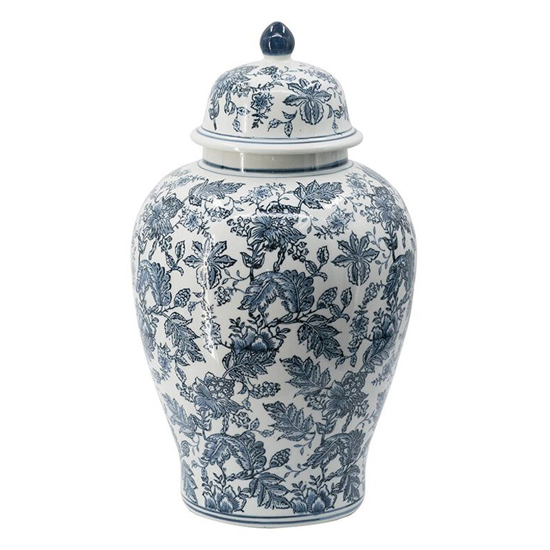 Ваза с крышкой и бело-синим цветочным узором Blue & White Ornament Белый Синий Ваза с крышкой и бело-синим цветочным узором Blue & White Ornament Белый Синий в Грозном | Loft Concept
