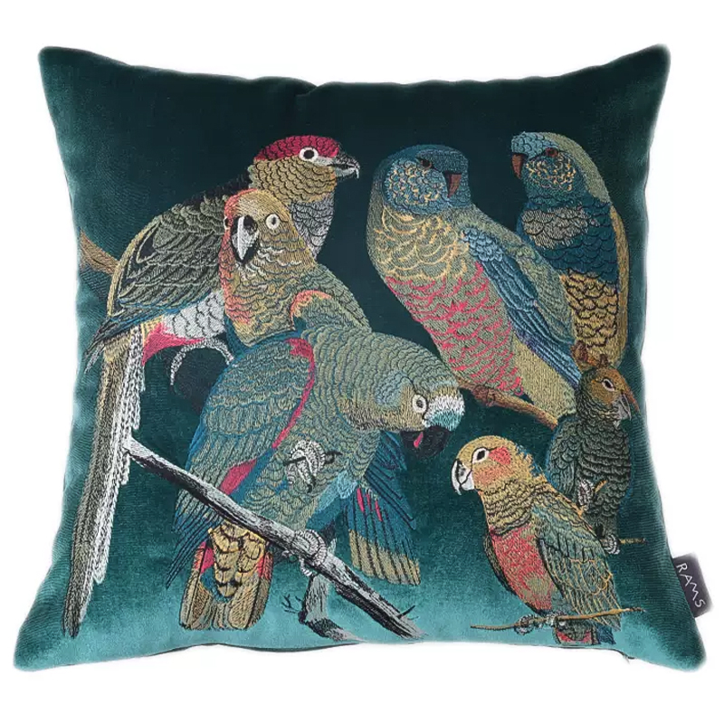 Декоративная подушка с вышивкой Embroidery Parrots Pillow Green Зеленый Мульти Декоративная подушка с вышивкой Embroidery Parrots Pillow Green Зеленый Мульти в Грозном | Loft Concept