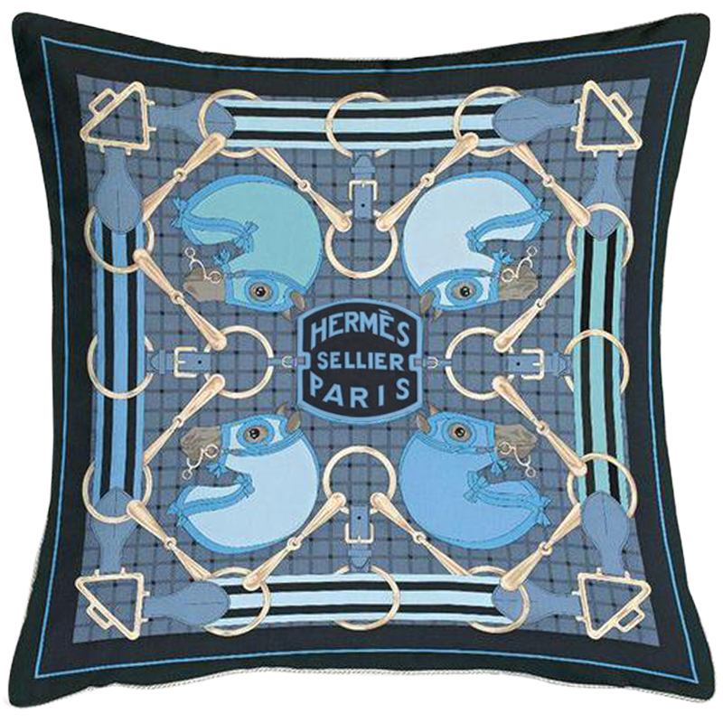 Декоративная подушка Hermes Horses 101 Синий Голубой Декоративная подушка Hermes Horses 101 Синий Голубой в Грозном | Loft Concept
