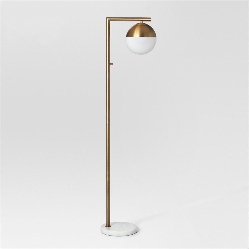 Торшер Geneva Single Glass Globe Floor Lamp Белый Латунь Торшер Geneva Single Glass Globe Floor Lamp Белый Латунь в Грозном | Loft Concept