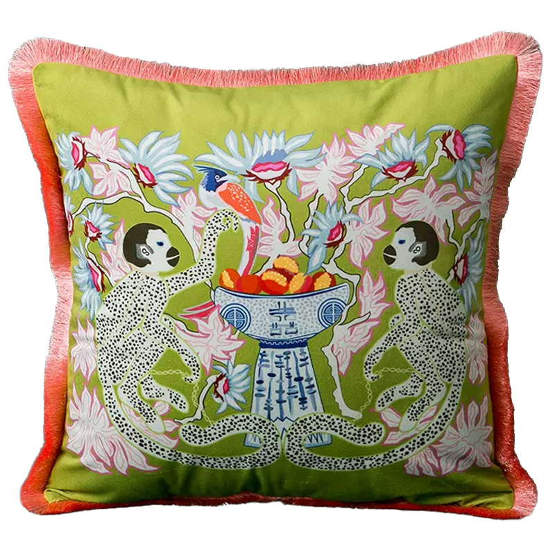 Декоративная подушка Two Monkeys Green Cushion Мульти Салатовый в Грозном | Loft Concept 