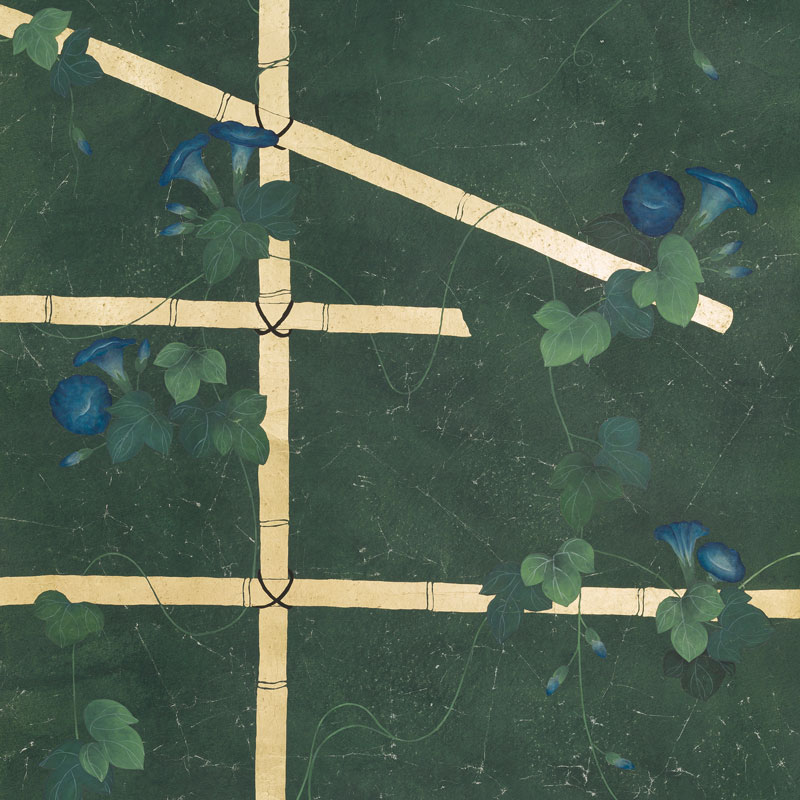 Обои ручная роспись Morning Glory Original colourway on Edo Green painted Xuan paper Обои ручная роспись Morning Glory Original colourway on Edo Green painted Xuan paper в Грозном | Loft Concept