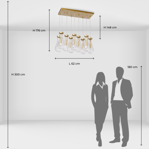 Люстра с 9-ю прозрачными стеклянными плафонами в форме капли Lucid Rain  в Грозном