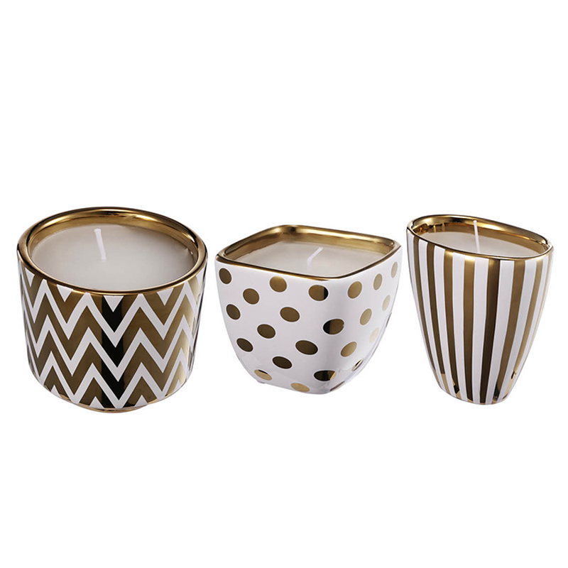 Набор из 3-х подсвечников Gold & White Ornament Белый Золотой Набор из 3-х подсвечников Gold & White Ornament Белый Золотой в Грозном | Loft Concept