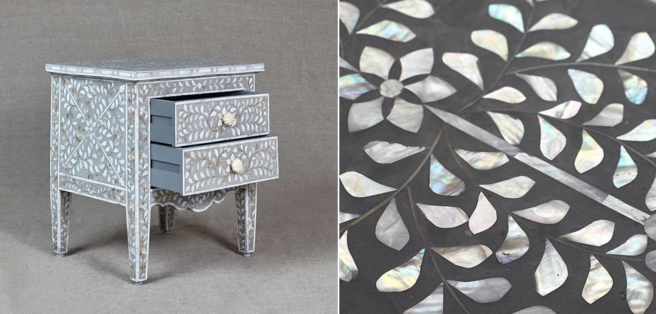 Комод инкрустация перламутром Inlaid Bone Openwork Gray Серый Комод инкрустация перламутром Inlaid Bone Openwork Gray Серый - Loft-Concept в Грозном