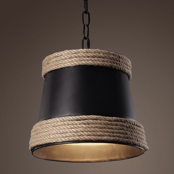 Подвесной светильник Black & Hemp Pendant Lamp Черный Подвесной светильник Black & Hemp Pendant Lamp Черный в Грозном | Loft Concept