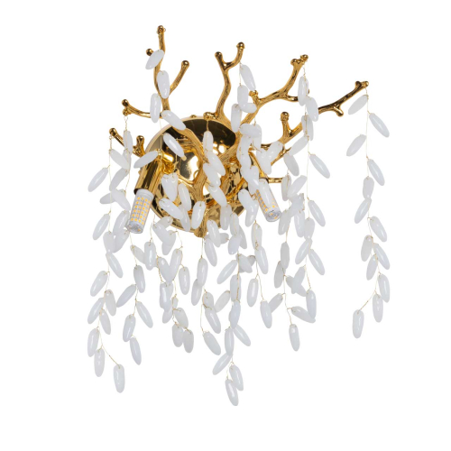 Бра золотого цвета с ветвями и белыми овальными стеклянными подвесками Droplet Chandelier Золотой Прозрачный Белый в Грозном | Loft Concept 