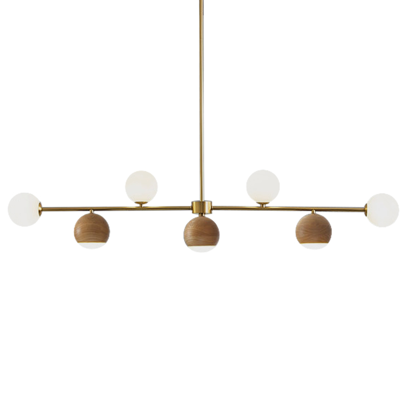 Линейная люстра Theo Metal Wooden Linear Chandelier Коричневый Латунь Белое матовое стекло Линейная люстра Theo Metal Wooden Linear Chandelier Коричневый Латунь Белое матовое стекло в Грозном | Loft Concept
