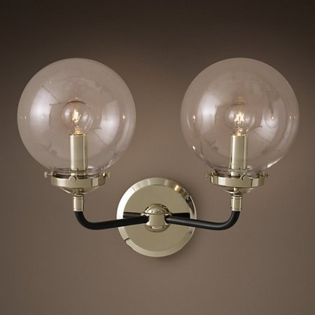 Бра Bistro Globe Clear Glass Double Sconce Nickel Бра Bistro Globe Clear Glass Double Sconce Nickel в Грозном | Loft Concept
