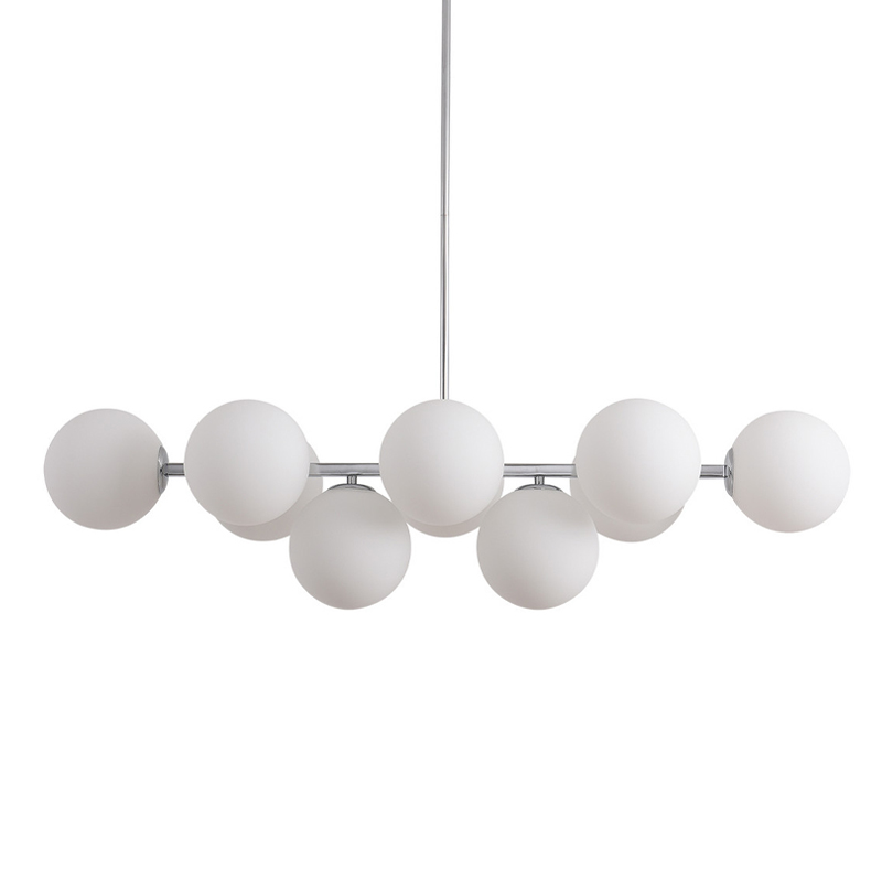 Люстра на штанге с 10-ю белыми стеклянными шарообразными плафонами Bubble Chandelier Белый Бронза Хром Черный Люстра на штанге с 10-ю белыми стеклянными шарообразными плафонами Bubble Chandelier Белый Бронза Хром Черный в Грозном | Loft Concept