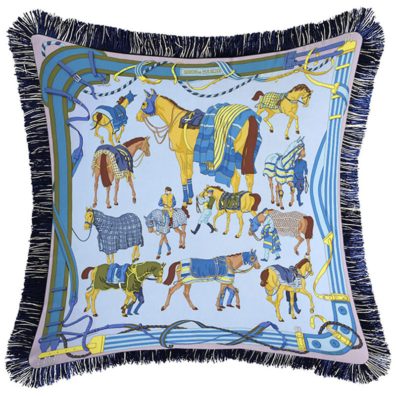 Декоративная подушка Hermes Horses Blue 131 Голубой Мульти Декоративная подушка Hermes Horses Blue 131 Голубой Мульти в Грозном | Loft Concept