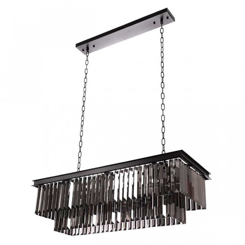 Прямоугольная Люстра RH 1920s Odeon Black iron Серое Стекло Длина 80 см Черный Серый в Грозном | Loft Concept 