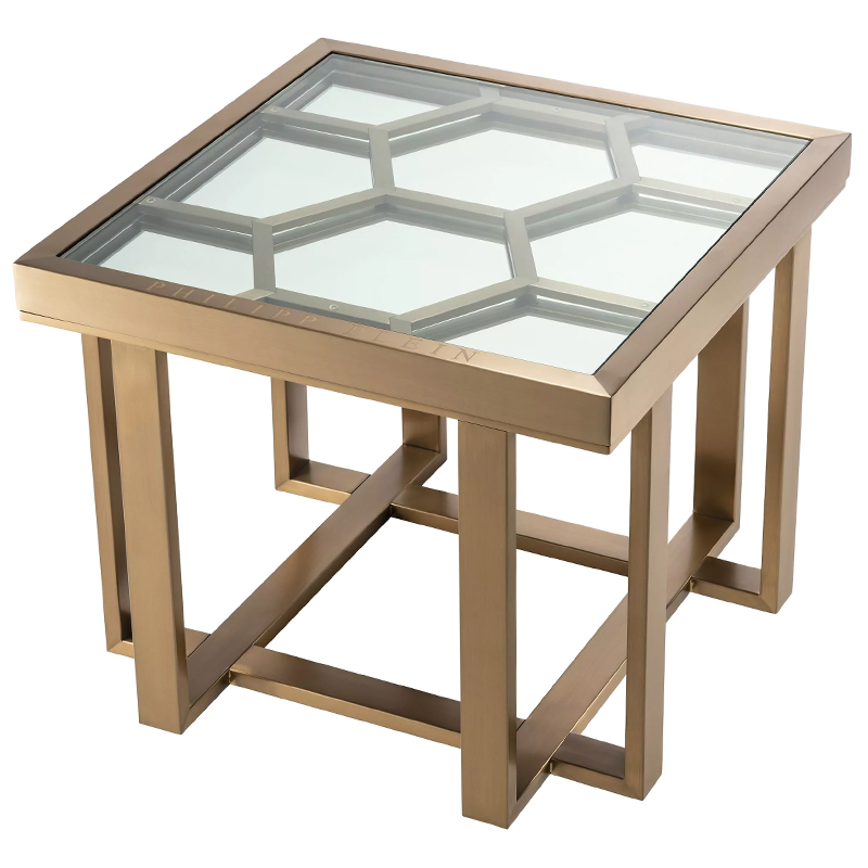 Приставной стол Philipp Plein Side Table Skeleton Золотой Прозрачное Стекло Зеркало в Грозном | Loft Concept 