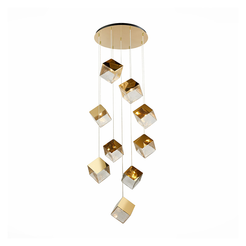 Потолочная люстра Pyrite Chandelier gold cube 9 Золотой Прозрачный Потолочная люстра Pyrite Chandelier gold cube 9 Золотой Прозрачный в Грозном | Loft Concept